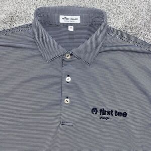 Peter Millar Gray Black Stripe Stretch Summer Comfort Golf Polo Shirt First Tee